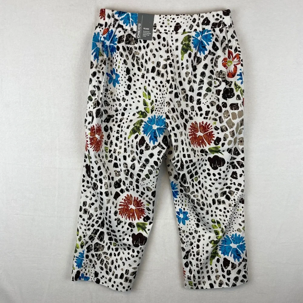 Chicos‎ Spotted Floral Relaxed Crop Pants Optic White Size 0 NEW